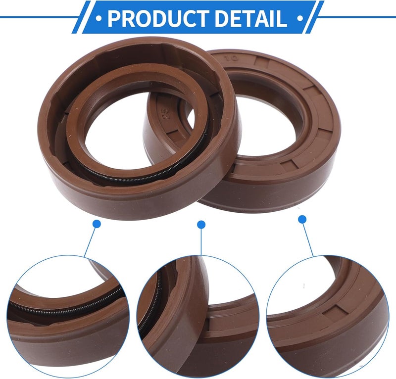 VekAuto Universal Oil Seal TC Double Lip W Steel Spring Seal Ring Rotary Shaft Seal 25x42x10mm High Pressure FKM Rubber Brown 2 Pcs - Image 5